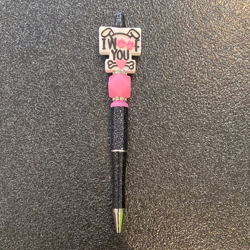 2/$25 « I woof you » glittery black beadable pen
